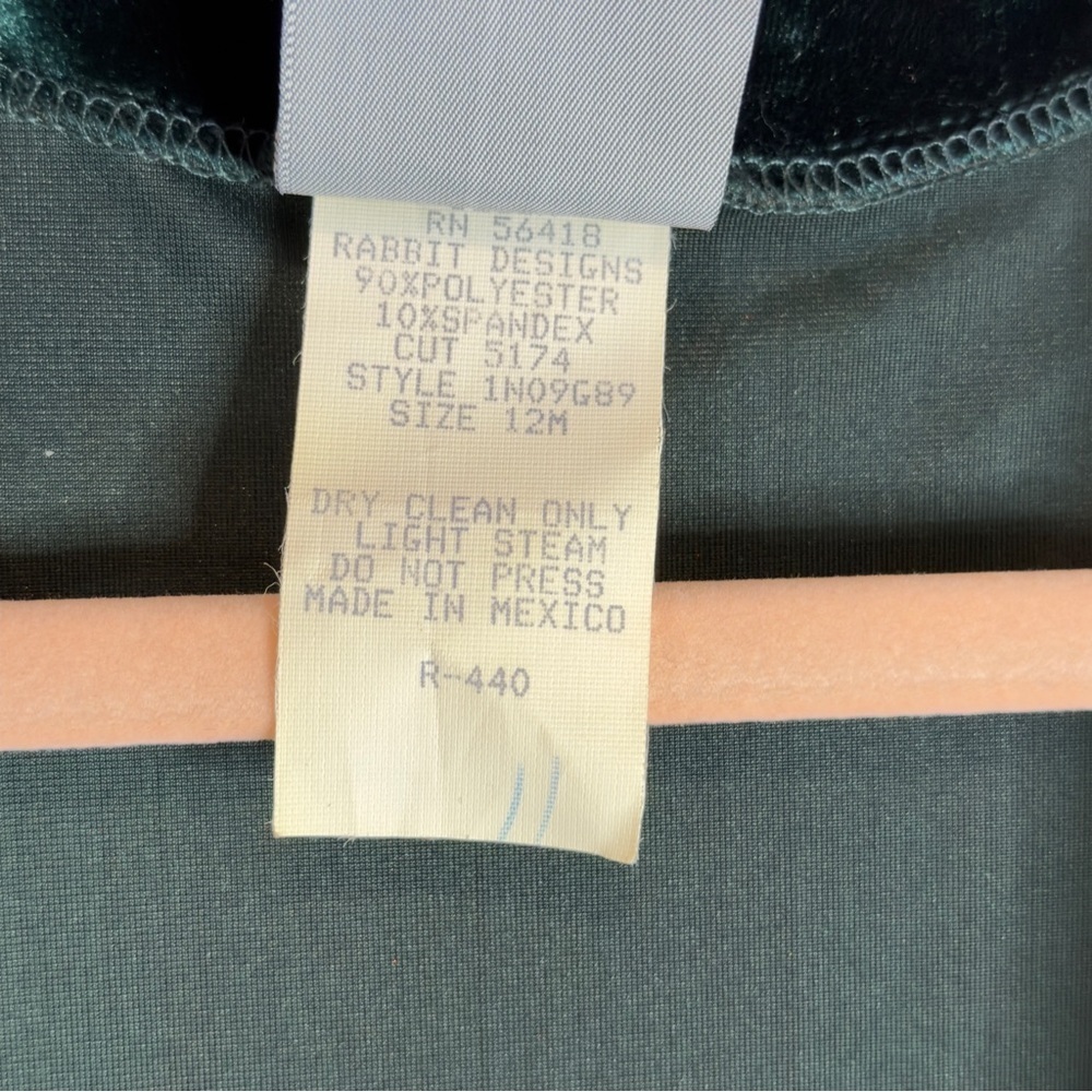 Vintage 90s Rabbit Rabbit Designs Dark Green Velvet - 12M NWT - Picture 6 of 12